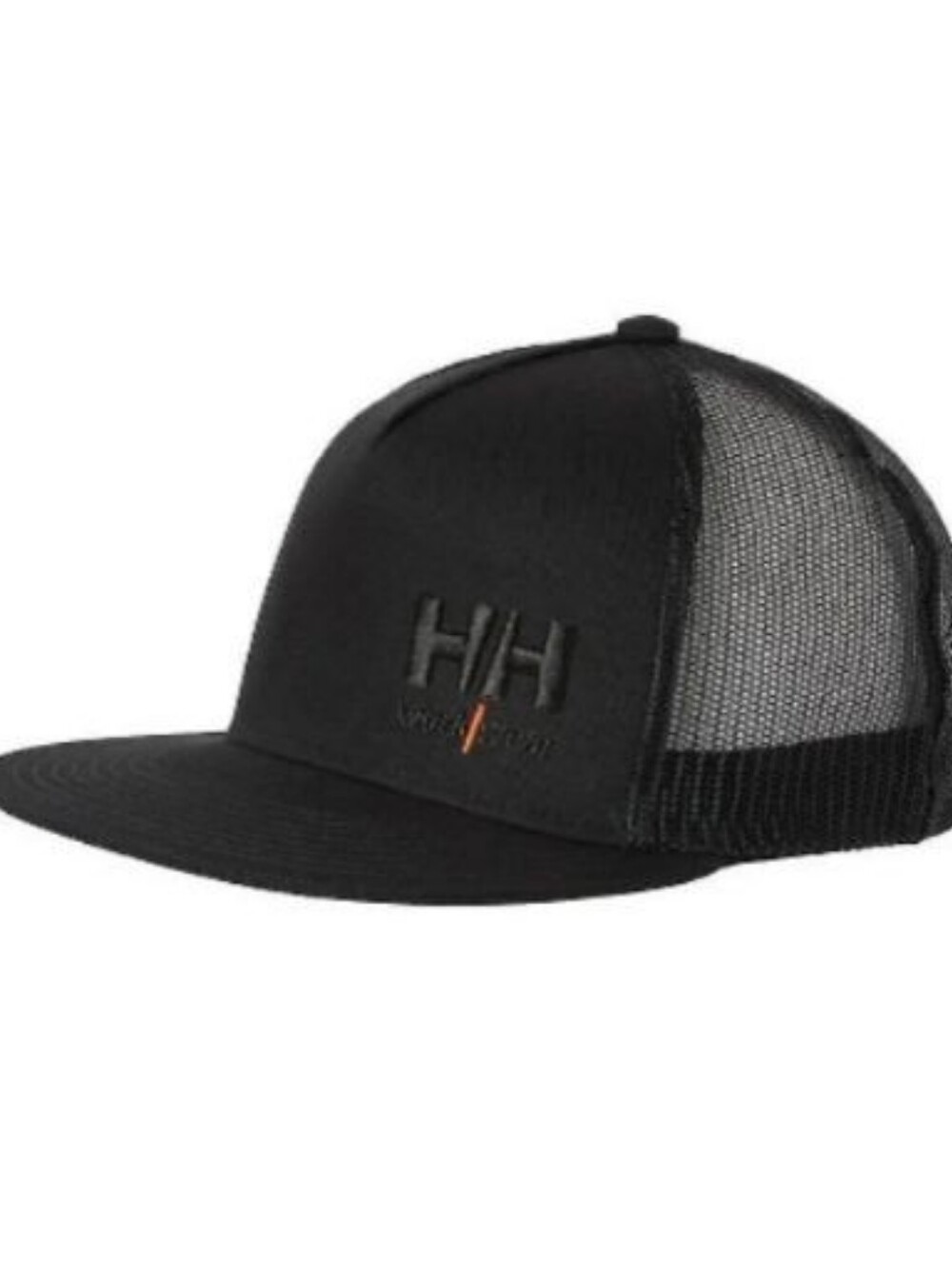 Helly Hansen Workwear Kensington Black Flat Trucker Cap with Subtle Orange